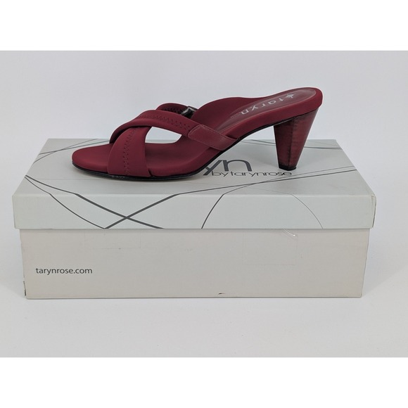 Taryn Rose Womens Wedge Heel Cross Strap Slide Sandals Red Stretch 7.5M - Picture 1 of 8